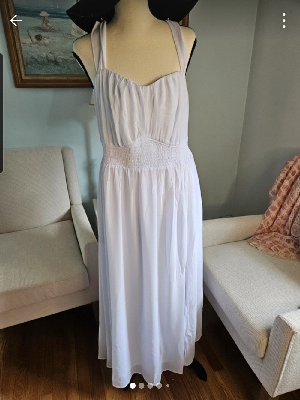 Grace Karin White Maxi Dress with Smocked Waist and Tie Straps. Bride, Wedding.